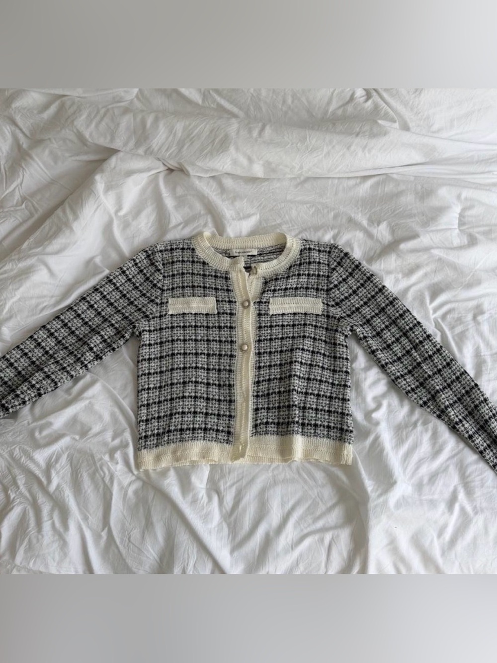 Francesca's Collections Black & Cream Tweed Knit Cardigan